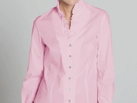 Bariloche Lucar Soft Pink Ruffle Neck Blouse For Sale