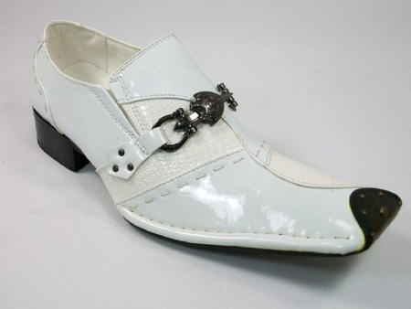 Mens Golden Horse Studded Tip Sword Buckle Loafers Dress Shoes M0734-23 White Supply