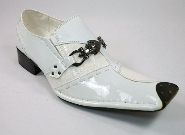 Mens Golden Horse Studded Tip Sword Buckle Loafers Dress Shoes M0734-23 White Supply